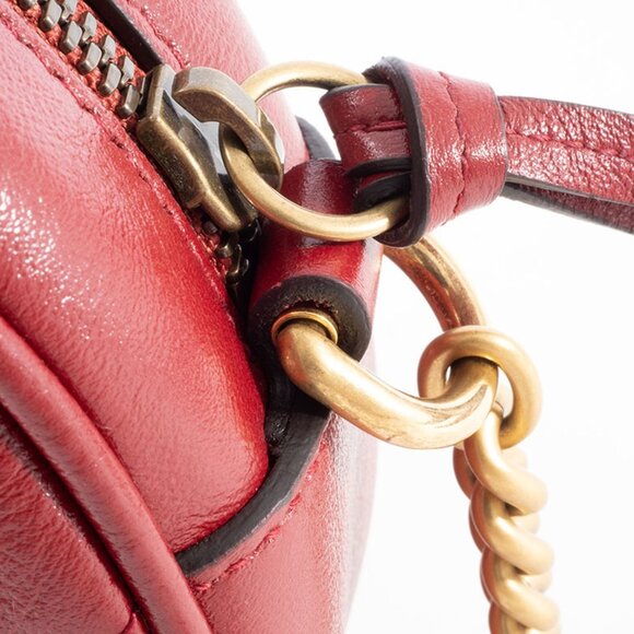 GUCCI Red Leather GG Marmont Shoulder Bag - Picture 15 of 16